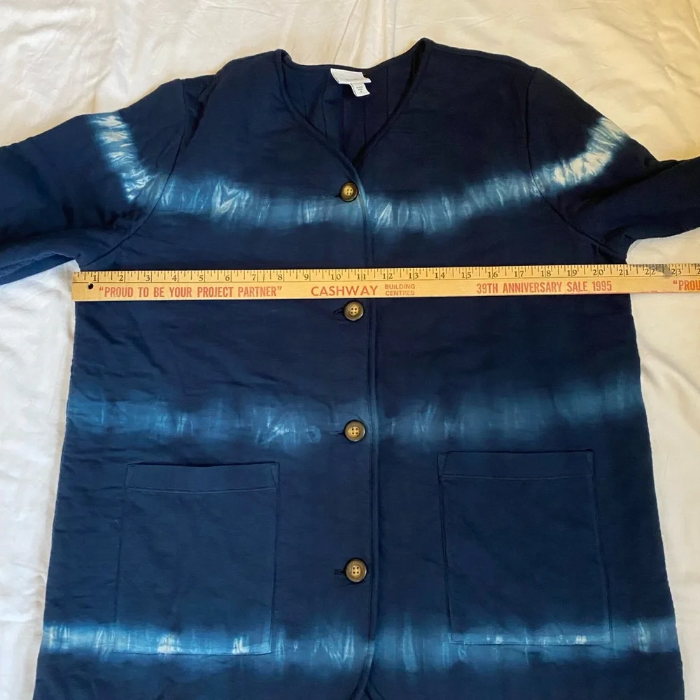 J.Jill Purejill 100% Cotton Navy Blue Quilted Jacket MD Tie Dye Button Front - Picture 7 of 13